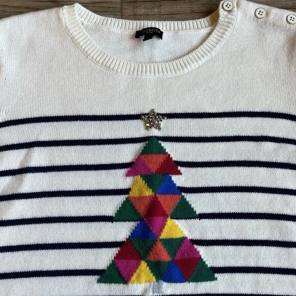 Talbots Christmas Tree Sweater Holiday Striped Women's Size XL P Wool Blend - Picture 3 of 7